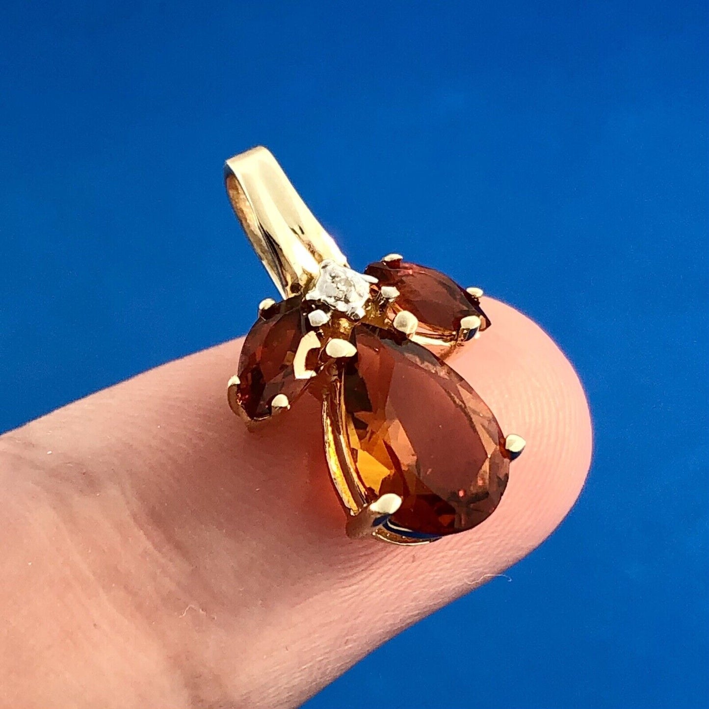 Estate 10K Yellow Gold Citrine Diamond Floral Cluster November Occasion Pendant