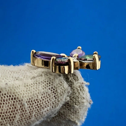 10k Yellow Gold Marquise Amethyst Pear Mystic Topaz Butterfly Dangle Pendant