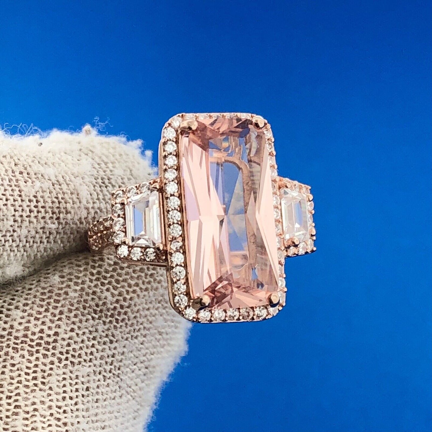 Dazzling Rose Toned 925 Sterling Silver Pink White Cubic Zirconia Statement Ring