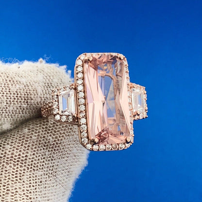 Dazzling Rose Toned 925 Sterling Silver Pink White Cubic Zirconia Statement Ring