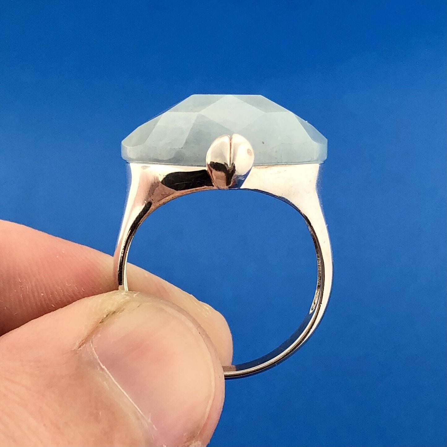 Designer GSJ 925 Sterling Silver Blue Aventurine Faceted Heart Statement Ring