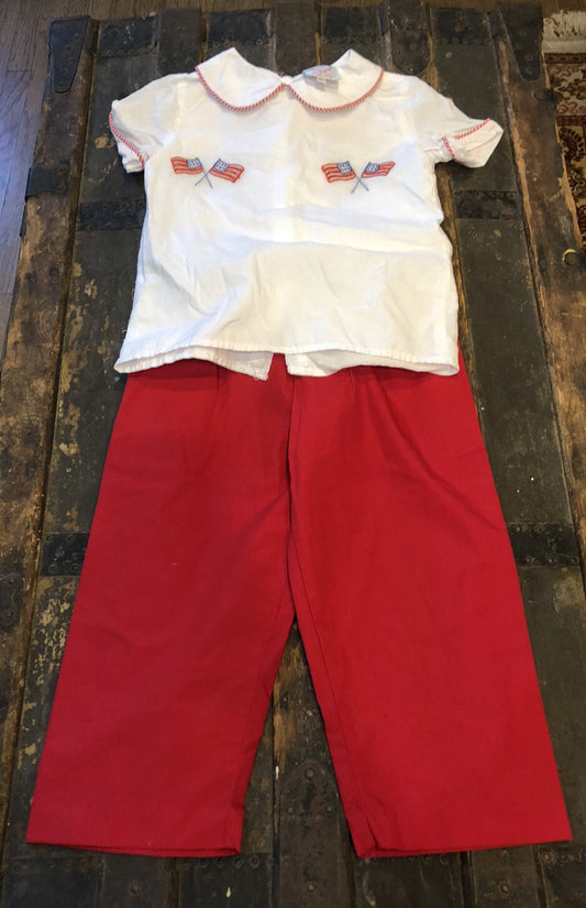 Cecil & Lou Girls 4th of July America Cotton White Shirt Red Pants Size 4T Set