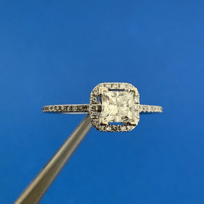 14K White Gold Princess Diamond Solitaire Halo Accented 1.35 TCW Bridal Set