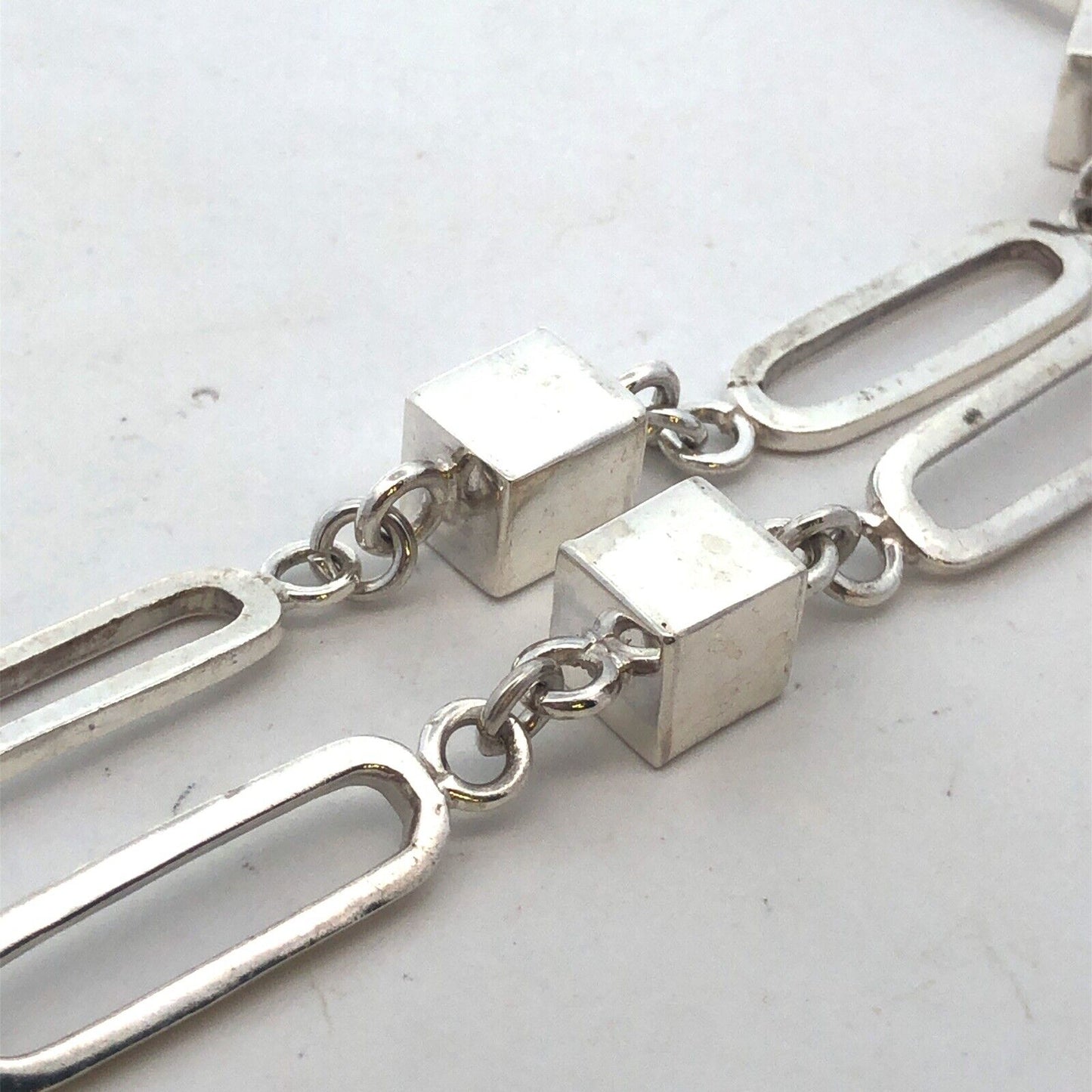 Estate Taxco TR-167 925 Sterling Silver Paper Clip Chain Statement Necklace