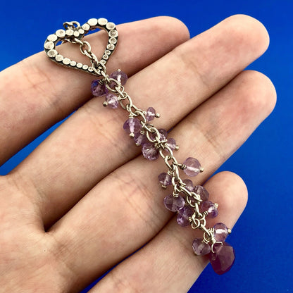 Charming Sterling Silver Ruby Amethyst Bead Heart Lariat Adjustable Necklace