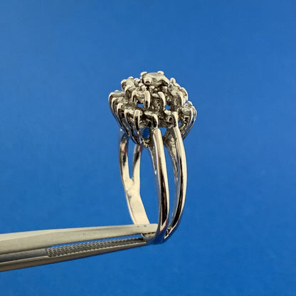 Vintage 14K White Gold Round Diamond Square Top Cluster Anniversary Dinner Ring