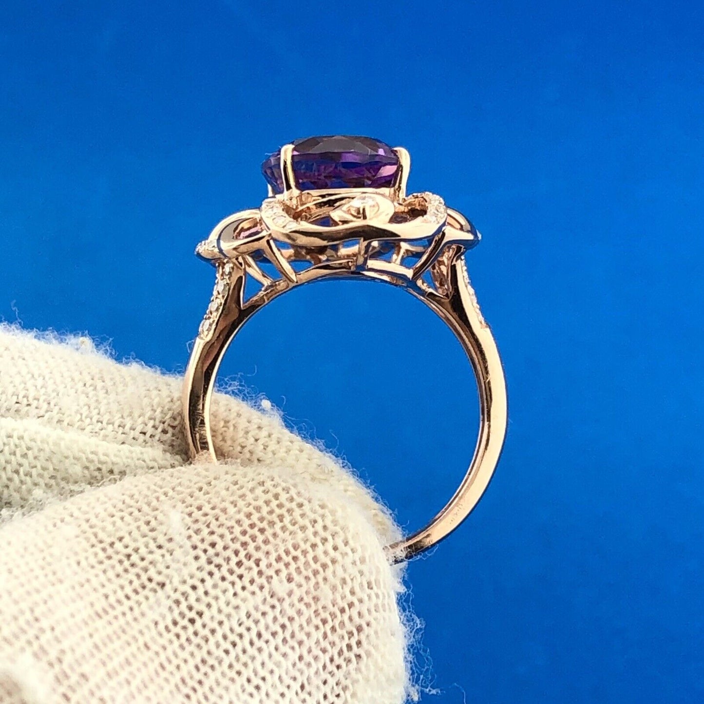 EFFY 14K Rose Gold Amethyst Diamond Accent February Anniversary Statement Ring