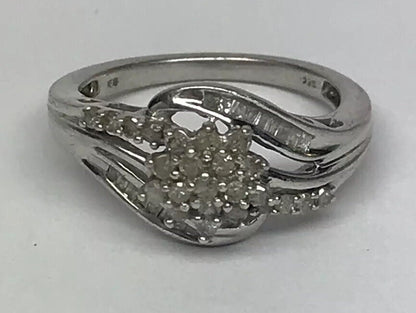 Sterling Silver 925 Diamond Waterfall Cluster Engagement Bridal Ring