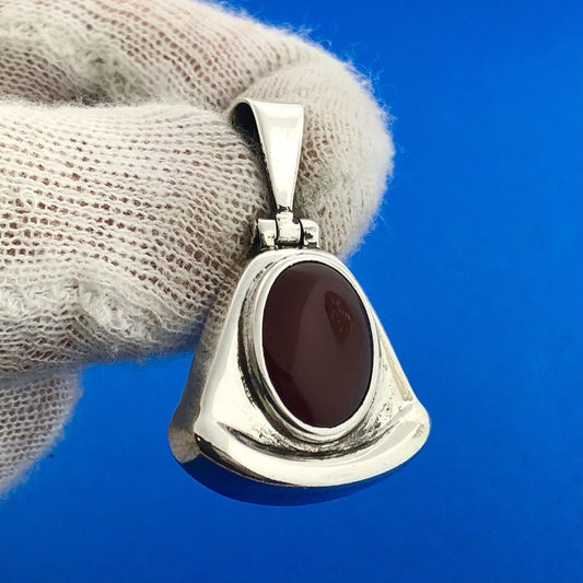 Estate Taxco TR-126 Sterling Silver 925 Oval Red Carnelian Triangle Drop Pendant