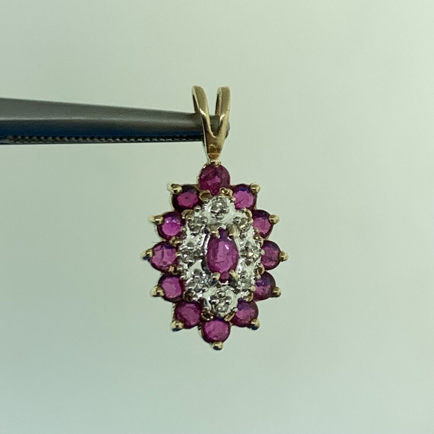 Vintage 10K Yellow Gold Ruby Diamond Drop Pendant