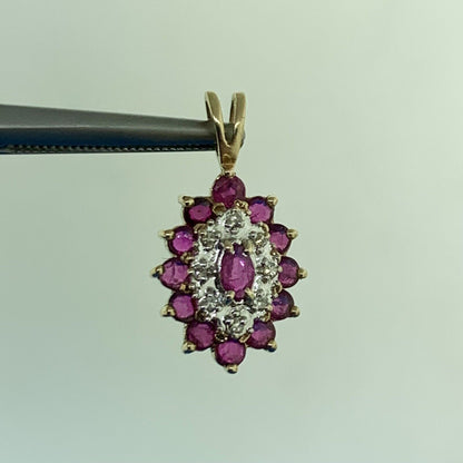Vintage 10K Yellow Gold Ruby Diamond Drop Pendant