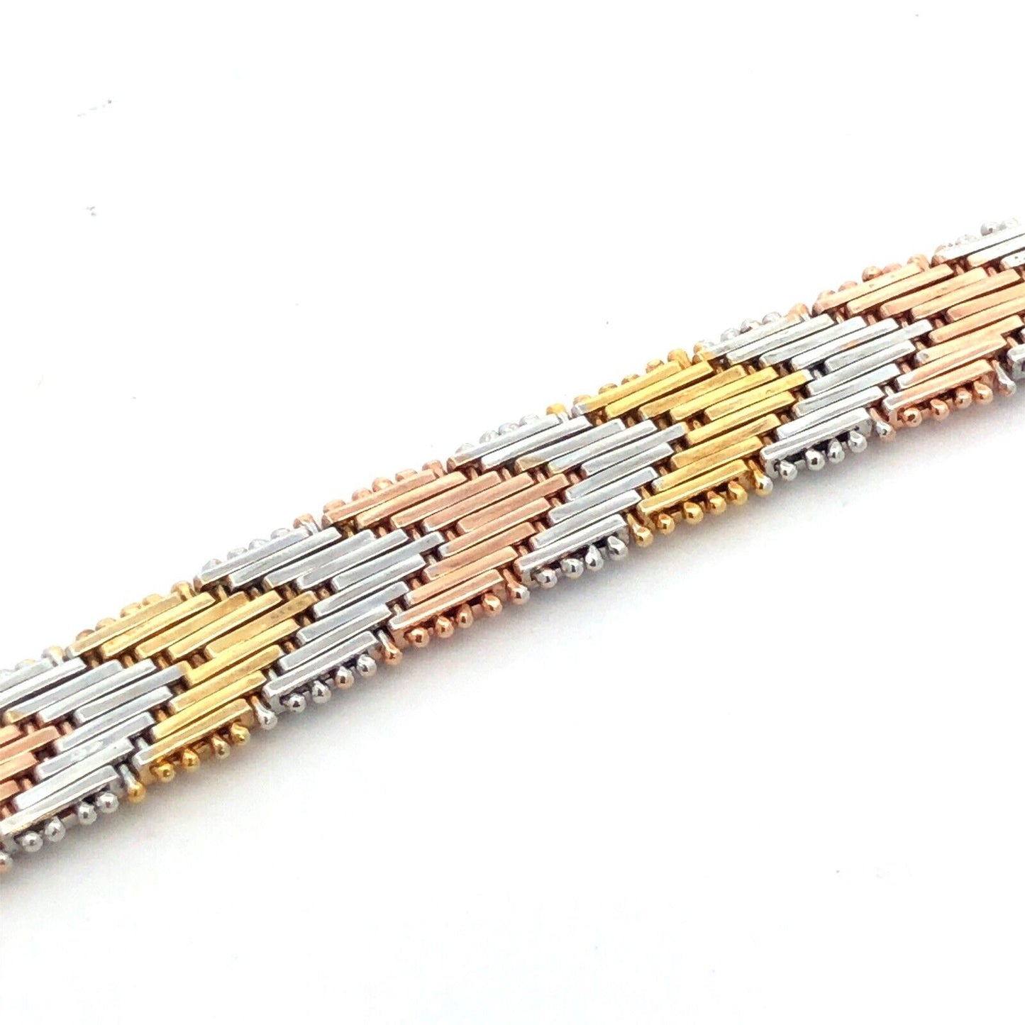 Italy Sterling Silver Gold Rose Gold Vermeil Tri-Color Chevron Chain Bracelet