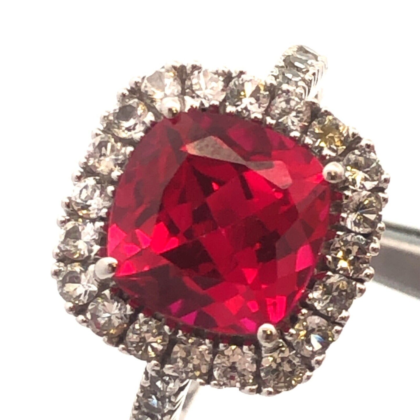 10k White Gold Lab Created Ruby Diamond Halo Engagement Anniversary Ring