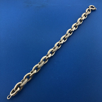 Designer Sterling Silver 925 Heavy Link Cubic Zirconia CZ Statement Bracelet