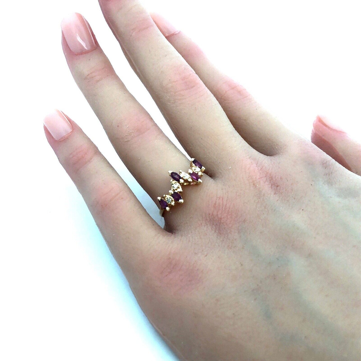 Estate 14K Yellow Gold Marquise Amethyst Diamond Stacking Band Ring