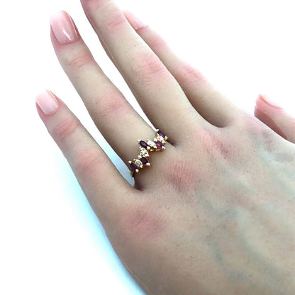 Estate 14K Yellow Gold Marquise Amethyst Diamond Stacking Band Ring