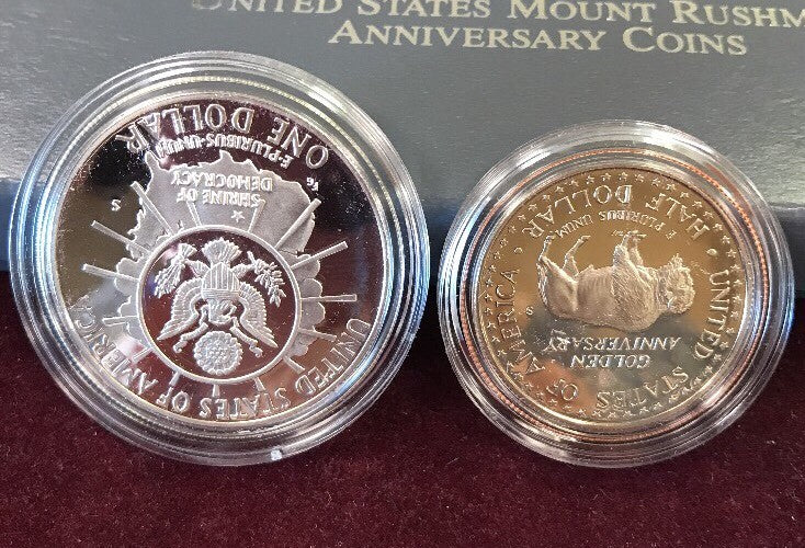 1991 S Mount Rushmore Anniversary 2 Coin 90% Silver Clad Proof Set OGP/COA