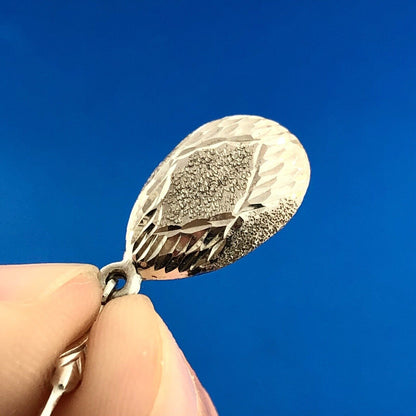 Retro SLC 14K White Gold Diamond Cut Polished Brushed Pear Drop Dangle Earrings