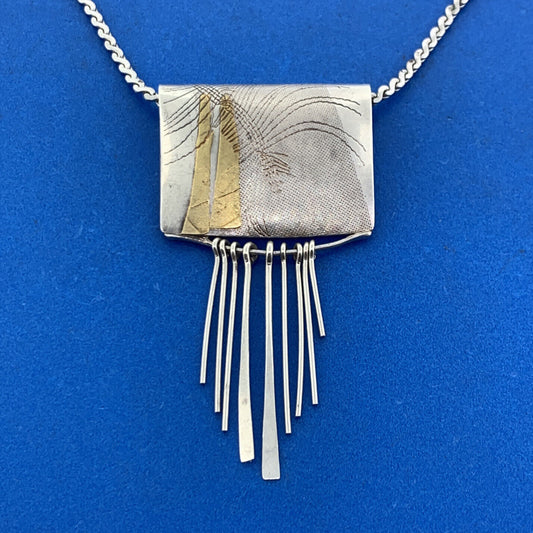 Vintage Signed Artisan 925 Sterling Silver Modernist Abstract Two Tone Necklace