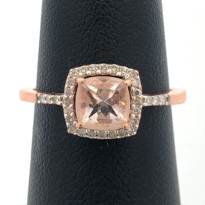 Zales Designer 10K Rose Gold Cushion Cut Morganite Diamond Halo Engagement Ring
