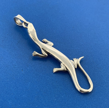 925 Sterling Silver Lizard Gecko Chameleon Reptilian Statement Pendant