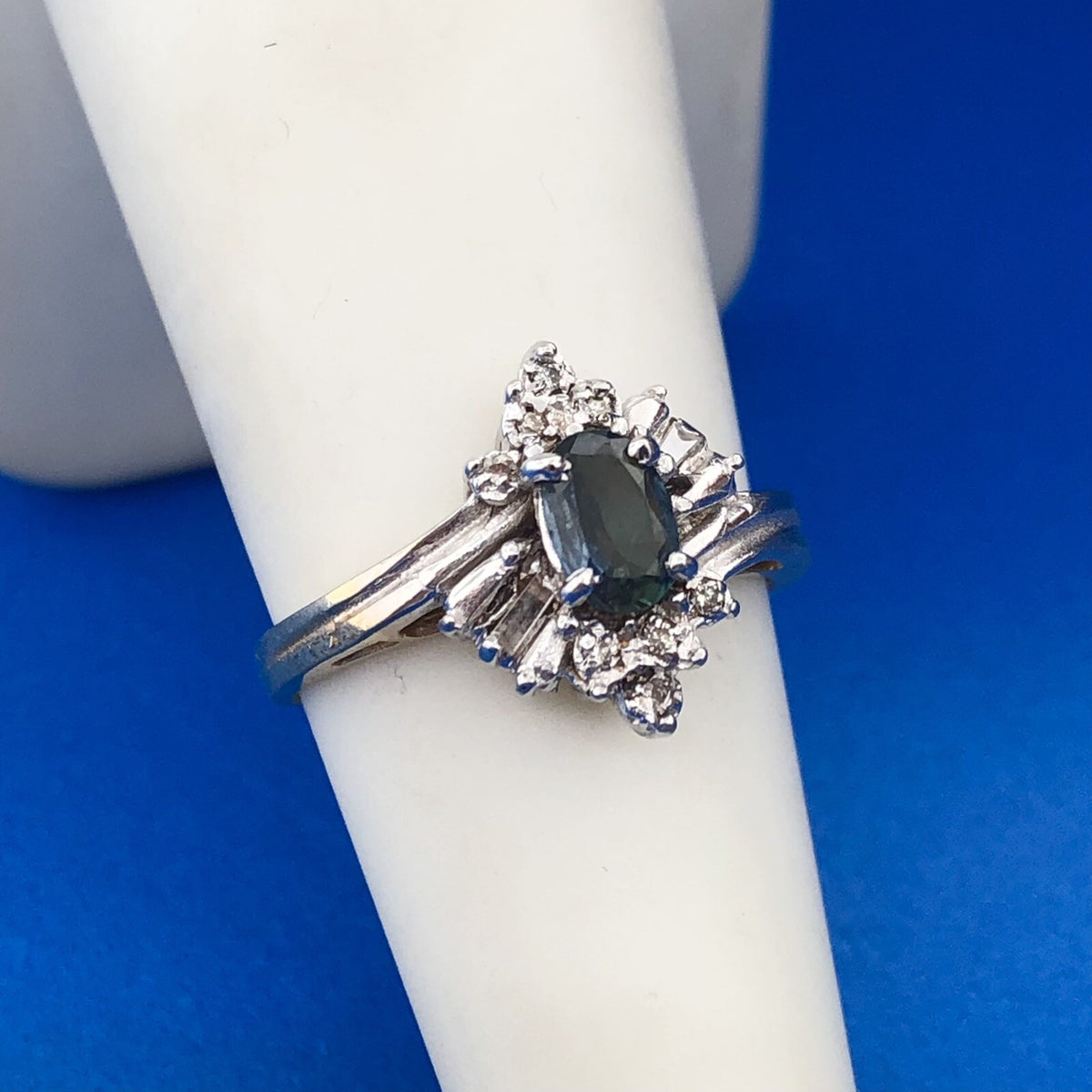 Gorgeous 14k Yellow and White Gold Oval Blue Topaz Diamond Accent Ring Size 6.25