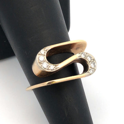 Designer 14K Yellow Gold Round Diamonds Modernist Abstract Swirl Statement Ring