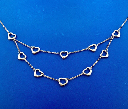 Sterling Silver 925 Heart Cutout Double Drop Sweet Heart Fashion Necklace