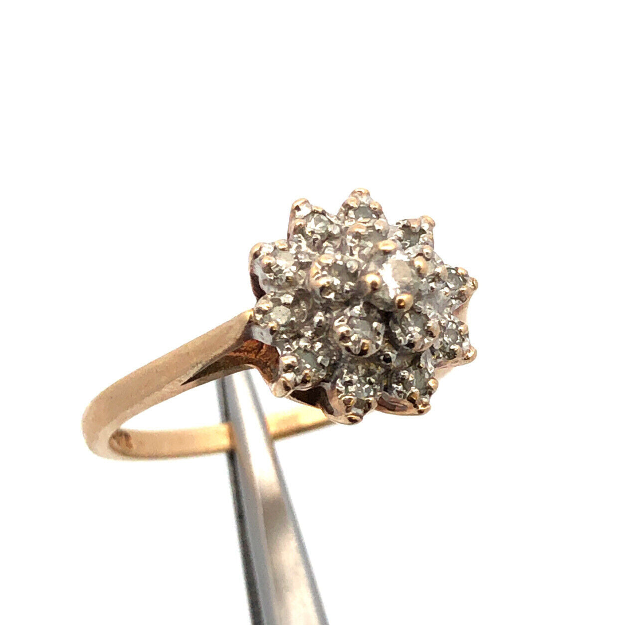 Vintage 10K Yellow Gold Diamond Cluster Floral Starburst Snowflake Cocktail Ring