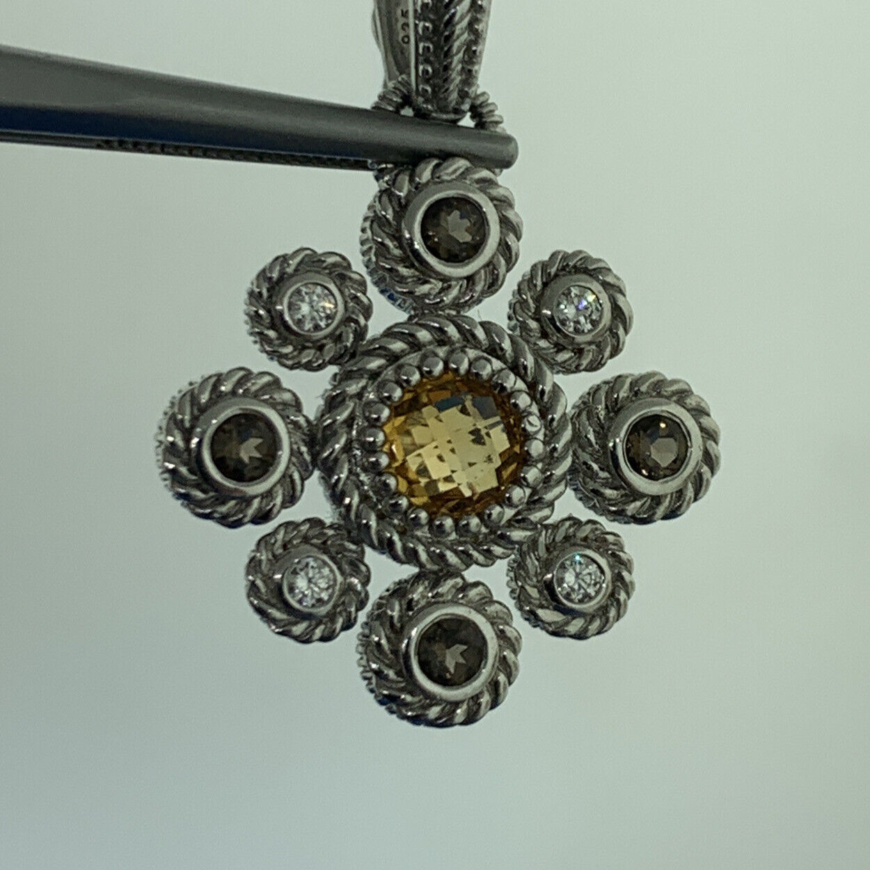 Judith Ripka 925 Sterling Silver Citrine Diamonique CZ Floral Enhancer Pendant