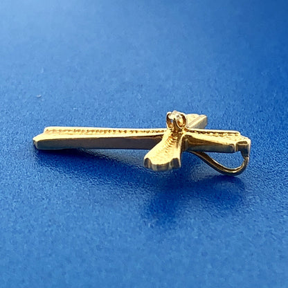 Classic 14K Yellow Gold Diamond Textured Polished Cross Easter Communion Pendant