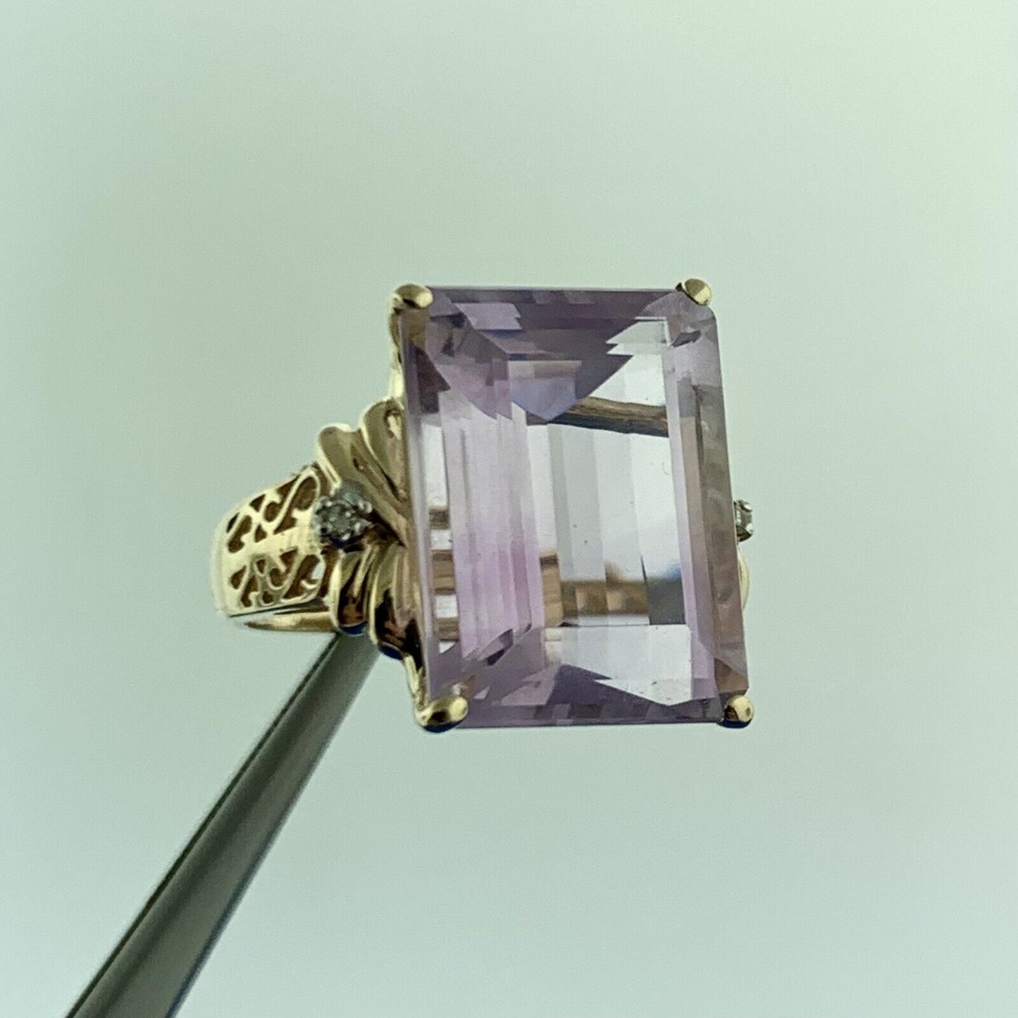 CID 10K Yellow Gold Amethyst Diamond Accent Statement Cocktail Ring