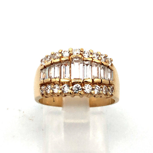 Designer 14K Yellow Gold Baguette Cubic Zirconia Statement Cigar Band Ring