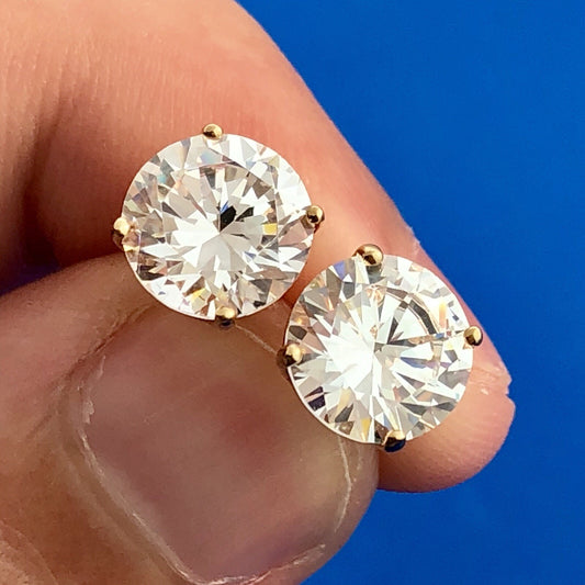 Stunning 14K Yellow Gold Round 4tcw Cubic Zirconia Wedding Bling Stud Earrings