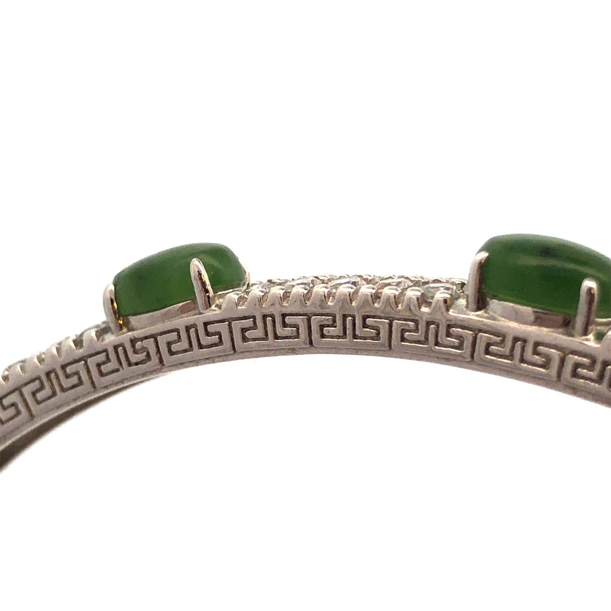 Desinger PAJ JOY 925 Sterling Silver Oval Jade CZ Accented Hinged Cuff Bracelet