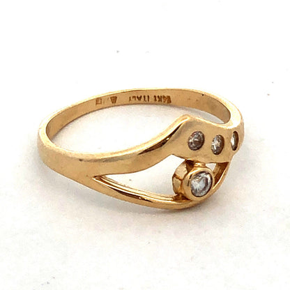 14K Yellow Gold Designer AND Italy Round Cubic Zirconia Modernist V Band Ring