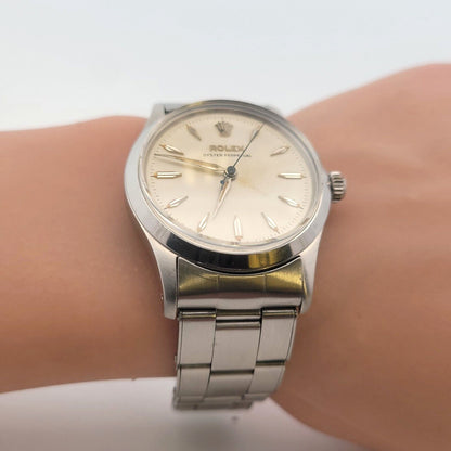 Vintage Rolex Oyster Perpetual 34mm White Dial Silver Bracelet Men's 6532