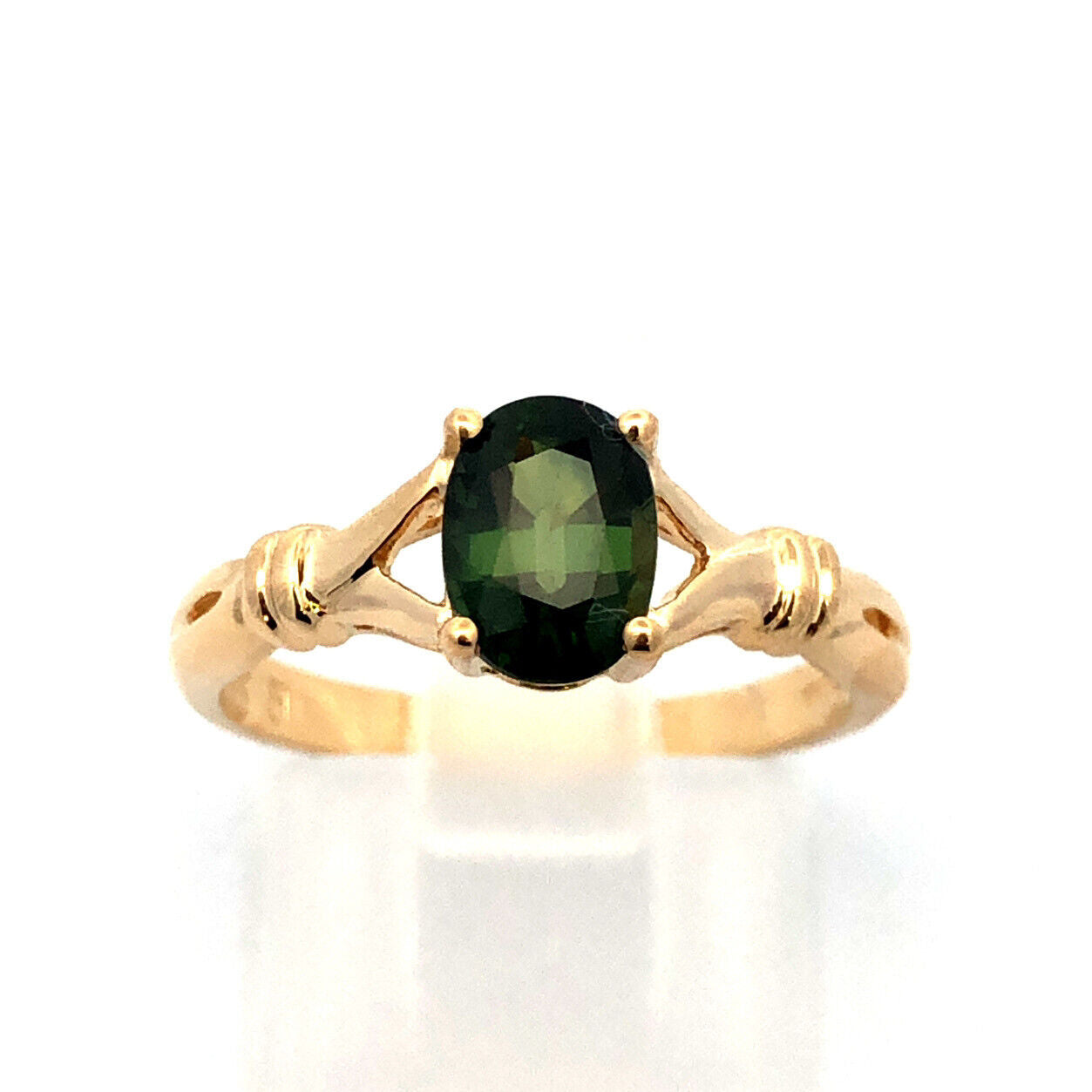 Designer 14K Yellow Gold Oval Green Tourmaline Solitaire  Anniversary Ring