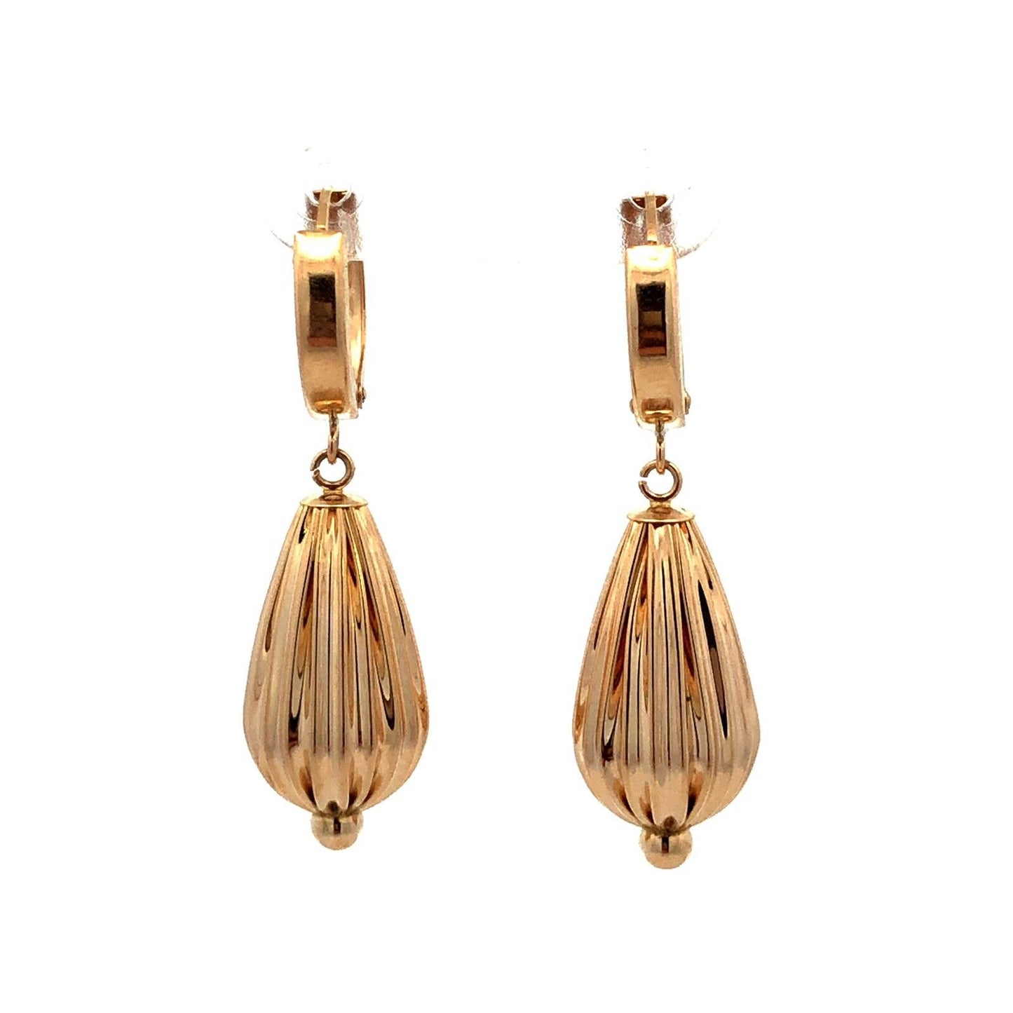 Designer EG 14K Yellow Gold Textured Teardrop Dangle Hoop Earrings