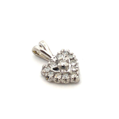 14K White Gold Round Diamond Cluster Heart Anniversary Charm Pendant