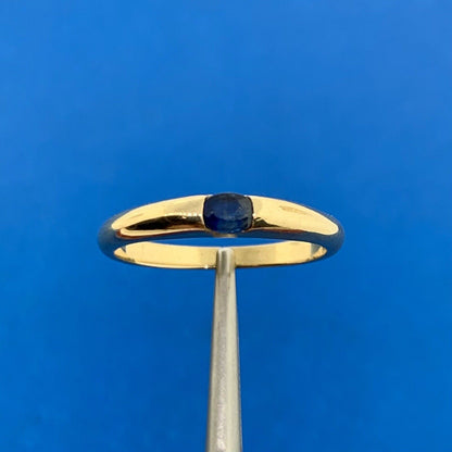 14K Yellow Gold Estate Oval Blue Sapphire Size 6.75 Stackable Band Ring