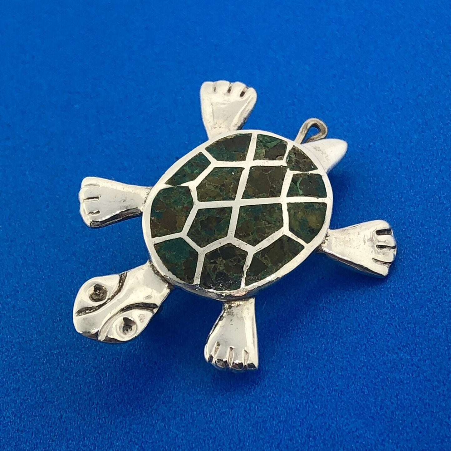 Taxco Mexico Designer Miguel Melendez Sterling Silver 925 Malachite Turtle Pin