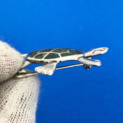 Taxco Mexico Designer Miguel Melendez Sterling Silver 925 Malachite Turtle Pin