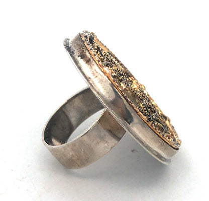 Lori Leavitt 925 Sterling Silver Gold Two Tone Asian White Jade Statement Ring