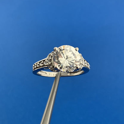 Estate FI Sterling Silver Cubic Zirconia CZ Solitaire Statement Engagement Ring