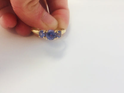 14K Yellow Gold Tanzanite Trio Bridal Anniversary Cocktail Ring