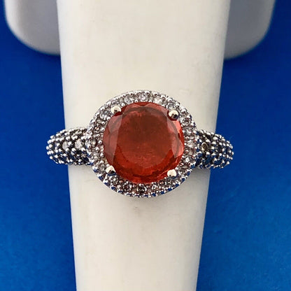Stunning 14K White Gold Mexican Fire Opal Diamond Halo Ladies Cocktail Ring