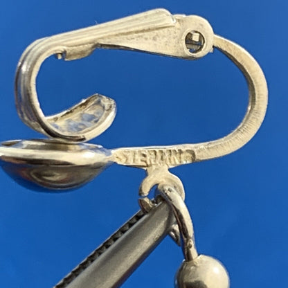 Vintage Carnelian Bead 925 Sterling Silver Dangle Clip On Earrings