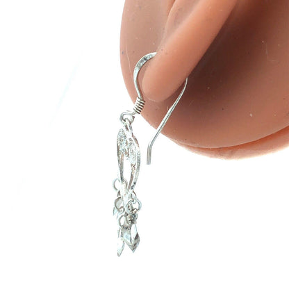 925 Sterling Silver Filigree Heart Dangle Hook Earrings