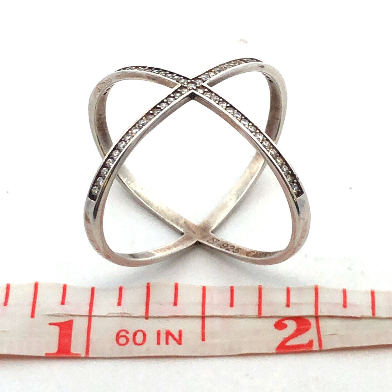 Designer 925 Sterling Silver Cubic Zirconia Criss Cross X Statement Ring
